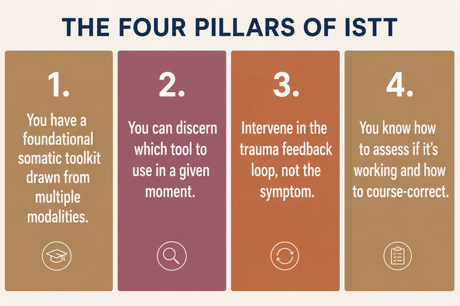Four pillars of the Integrative Somatic Trauma Therapy Certificate curriculum